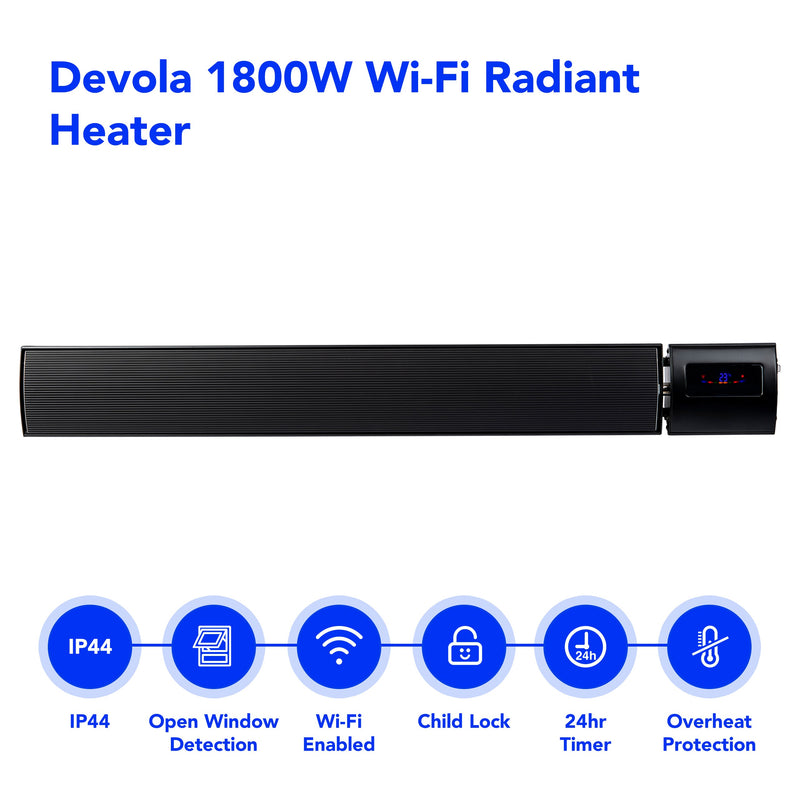 Devola 1.8W Indoor and Outdoor Wi-Fi Radiant Heater - Black (UK) - DVRH1800B, Image 2 of 9