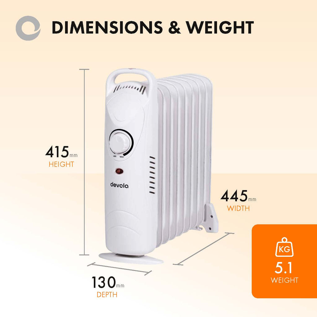 Devola 800W Mini Oil Filled Radiator (White) - DVMOR9F08W – Devola.co.uk