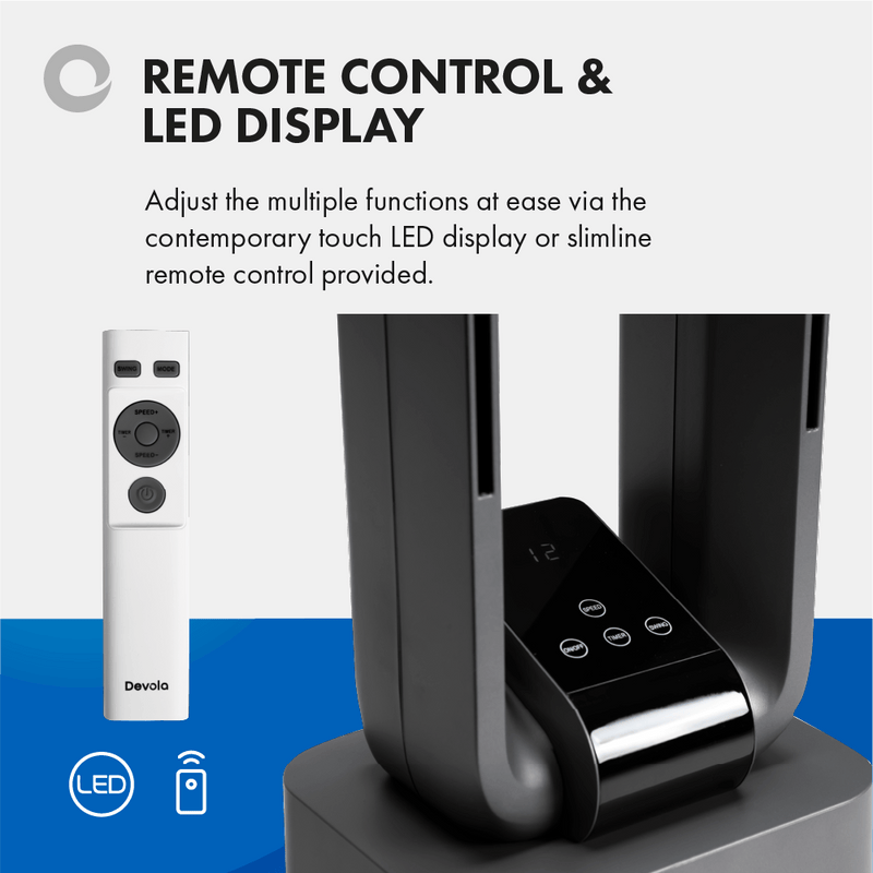 Devola Bladeless Tower Fan With Carbon Air Filter, 12 Speeds & Remote In Grey - DVBAM07, Image 6 of 8