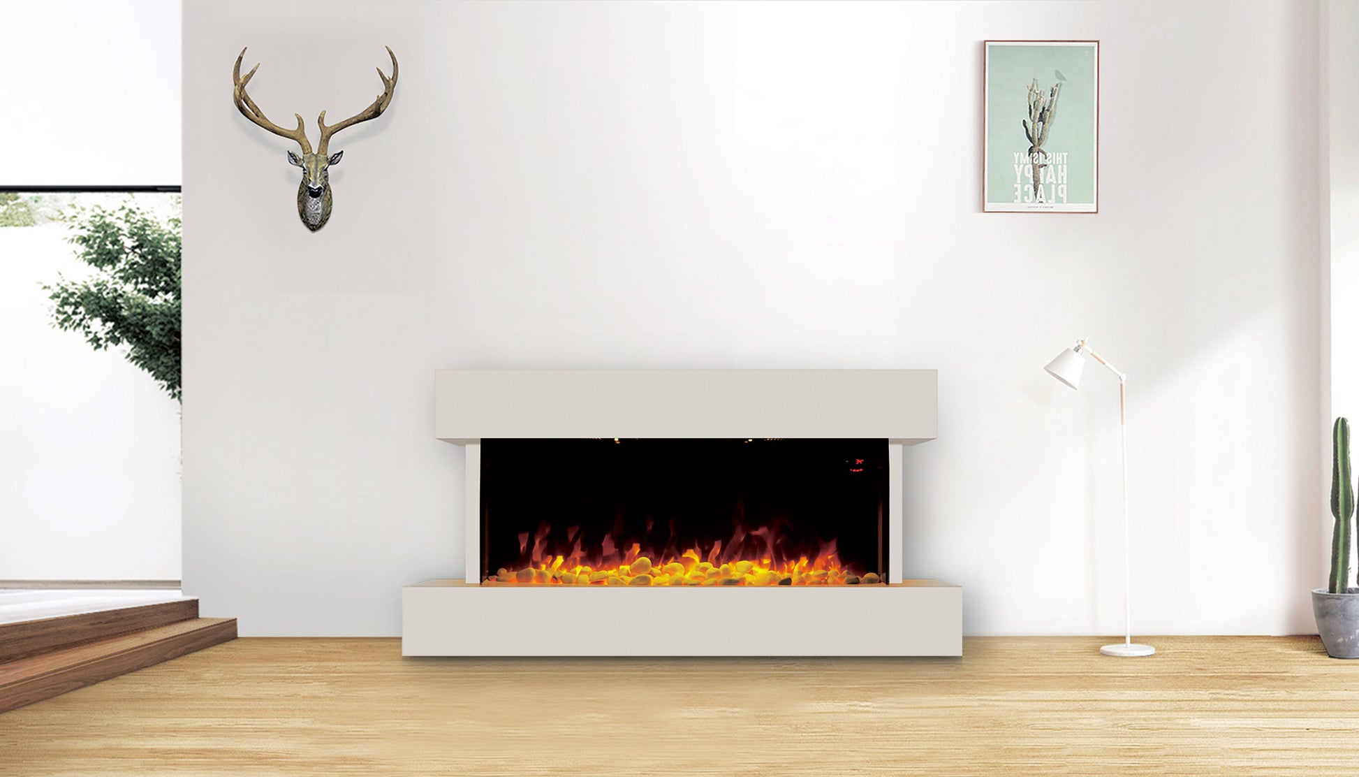 Devola 2kW Electric Fireplace Suite White 558x1170mm - DVWFS2000WH